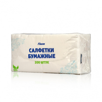 Большое фото товара - Бумажные салфетки Floom однослойные , белые , 24*24см , 200шт, 3075377. Вариант №1