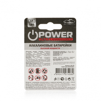 Большое фото товара - Батарейки ProDom алкалиновые AA LR6 , 2шт, 3079952. Вариант №2