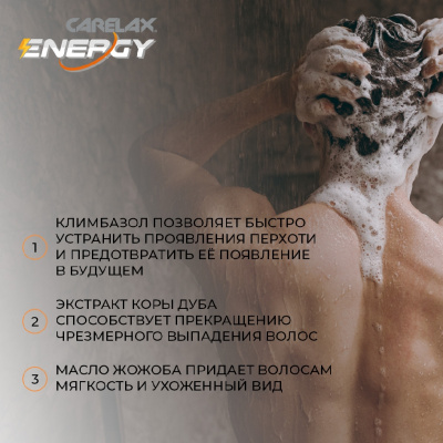 Большое фото товара - Мужской шампунь для волос Carelax Energy" против перхоти" 365мл, 3117156. Вариант №7