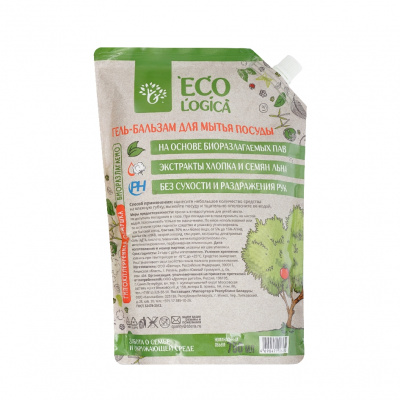Большое фото товара - Гель для мытья посуды Ecologica экстракты хлопка и семян льна , дой-пак 750мл, 3119658. Вариант №2