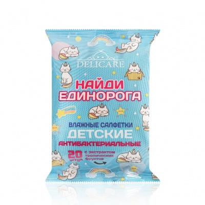 Большое фото товара - Детские влажные салфетки Delicare Baby" Найди Единорога" антибактериальные 20шт, 3123870. Вариант №1