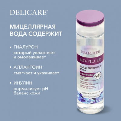 Большое фото товара - Мицеллярная вода для лица , век и губ Delicare Bio-Filler с гиалуроном 250мл, 3125228. Вариант №6