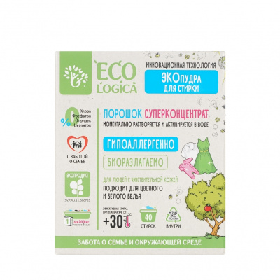 Большое фото товара - Порошок суперконцентрат для стирки белья Ecologica гипоаллергенный 1кг, 3125419. Вариант №1