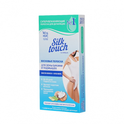Большое фото товара - Восковые полоски для зоны бикини и подмышек Carelax Silk Touch с кокосовым маслом + алоэ вера 16шт, 3127046. Вариант №9