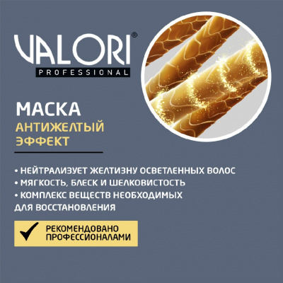 Большое фото товара - Маска для холодных оттенков блонда Valori Professional" Anti-Yellow Blond care mask" 20мл, 3134646. Вариант №5