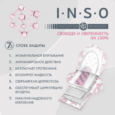 Большое фото товара - Женские прокладки INSO Anion O2 Normal с анионовым слоем 10шт, 3137672. Вариант №8