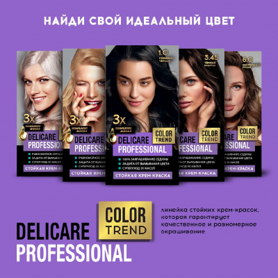 Большое фото товара - Стойкая крем - краска для волос Delicare Professional Color Trend 1.0 Глубокий черный, 3138549. Вариант №10