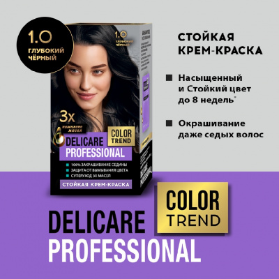 Большое фото товара - Стойкая крем - краска для волос Delicare Professional Color Trend 1.0 Глубокий черный, 3138549. Вариант №5