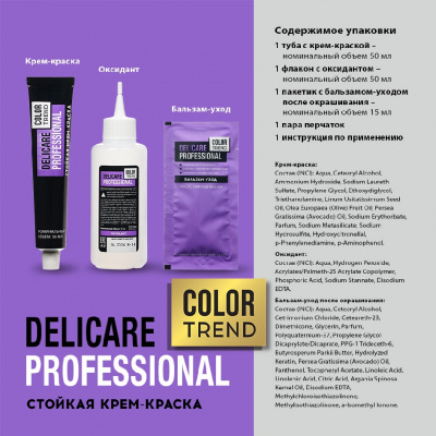 Большое фото товара - Стойкая крем - краска для волос Delicare Professional Color Trend 1.0 Глубокий черный, 3138549. Вариант №7