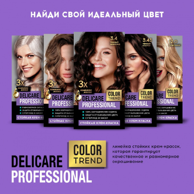 Большое фото товара - Стойкая крем - краска для волос Delicare Professional Color Trend 3.4 Темный шоколад, 3138550. Вариант №10