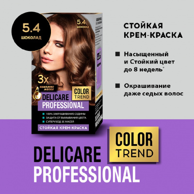 Большое фото товара - Стойкая крем - краска для волос Delicare Professional Color Trend 5.4 Шоколад, 3138553. Вариант №5