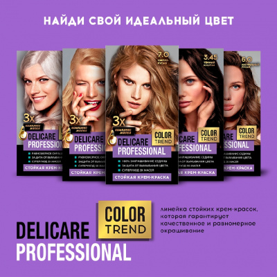 Большое фото товара - Стойкая крем - краска для волос Delicare Professional Color Trend 7.0 Светло-русый, 3138556. Вариант №10