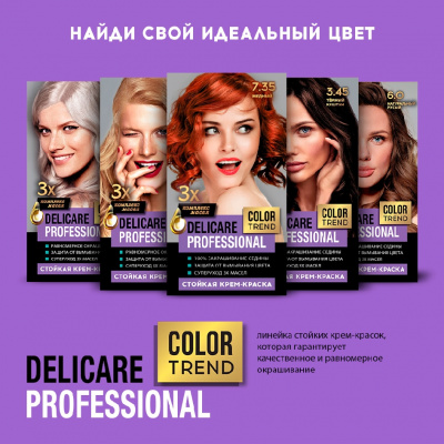 Большое фото товара - Стойкая крем - краска для волос Delicare Professional Color Trend 7.35 Медный, 3138558. Вариант №10