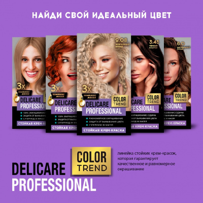 Большое фото товара - Стойкая крем - краска для волос Delicare Professional Color Trend 9.08 Жемчужный Блонд, 3138560. Вариант №10