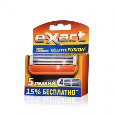 Большое фото товара - Кассеты для бритья E-Xact с увлажняющей полоской 5 лезвий 4шт, 3138590. Вариант №2