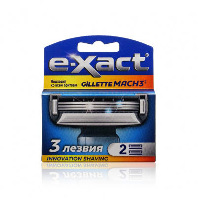 Большое фото товара - Кассеты для станка E-Xact с увлажняющей полоской 3 лезвия 2шт, 3138594. Вариант №1