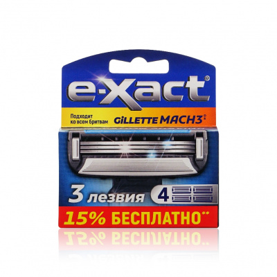 Большое фото товара - Кассеты для станка E-Xact с увлажняющей полоской 3 лезвия 4шт, 3138595. Вариант №1