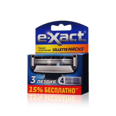 Большое фото товара - Кассеты для станка E-Xact с увлажняющей полоской 3 лезвия 4шт, 3138595. Вариант №3