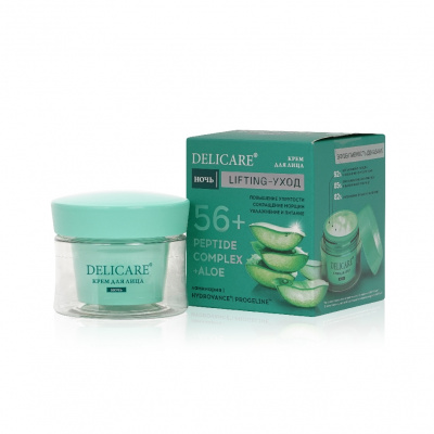 Большое фото товара - Ночной крем для лица Delicare Peptide Complex + Aloe с алоэ вера и пептидами 56+ 50мл, 3140651. Вариант №1