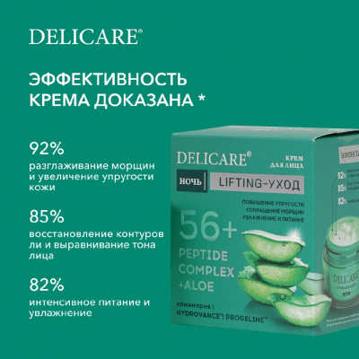 Большое фото товара - Ночной крем для лица Delicare Peptide Complex + Aloe с алоэ вера и пептидами 56+ 50мл, 3140651. Вариант №8