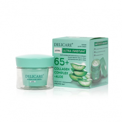 Большое фото товара - Дневной крем для лица Delicare Collagen Complex + Aloe с алоэ вера и коллагеном 65+ 50мл, 3140652. Вариант №1