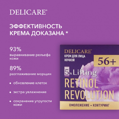 Большое фото товара - Ночной крем для лица Delicare Retinol Revolution 56+ 50мл, 3142384. Вариант №8