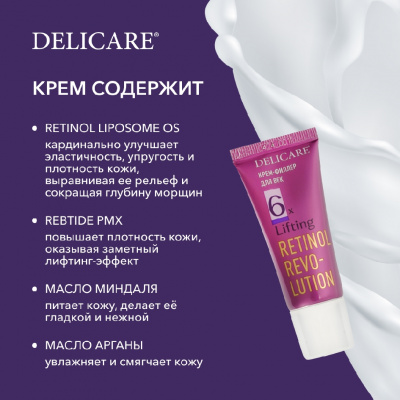 Большое фото товара - Крем - филлер для век Delicare Retinol Revolution 65+ 20мл, 3142385. Вариант №6