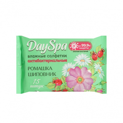 Большое фото товара - Day Spa влаж салфетки антиб. Шиповник и Ромашка 15ШТ, 3146286. Вариант №1
