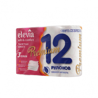 Большое фото товара - Туалетная бумага elevia 3сл Premium 12 шт, 3146367. Вариант №2