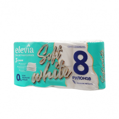 Большое фото товара - Туалетная бумага elevia 3сл soft white 8 шт, 3146378. Вариант №2