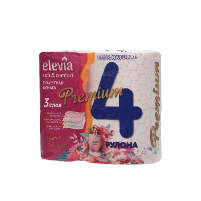 Большое фото товара - Туалетная бумага elevia 3сл flower perfume 4 шт, 3146379. Вариант №2