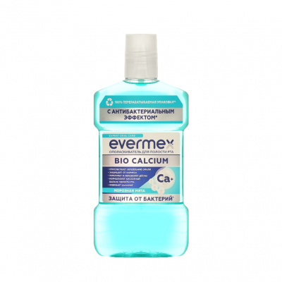 Большое фото товара - EVERMEX Bio Calcium Ополаскиватель для полости рта морозная мята (защита от бактерий) 500 мл, 3150847. Вариант №1