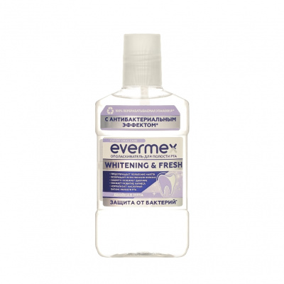 Большое фото товара - EVERMEX Whitening& Fresh Ополаскиватель для полости рта двойная мята (защита от бактерий) 250 мл, 3150850. Вариант №1